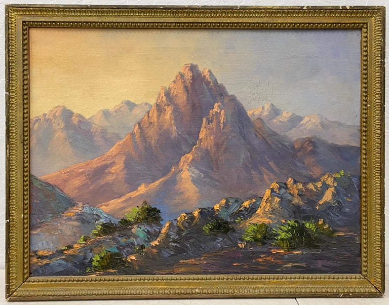 Unknown Landscape Painting - Majestic Mountain Landscape Oil Painting c.1940