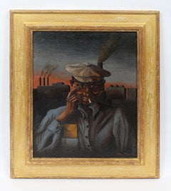 American Regionalist WPA Period Industrial Worker Oil Painting