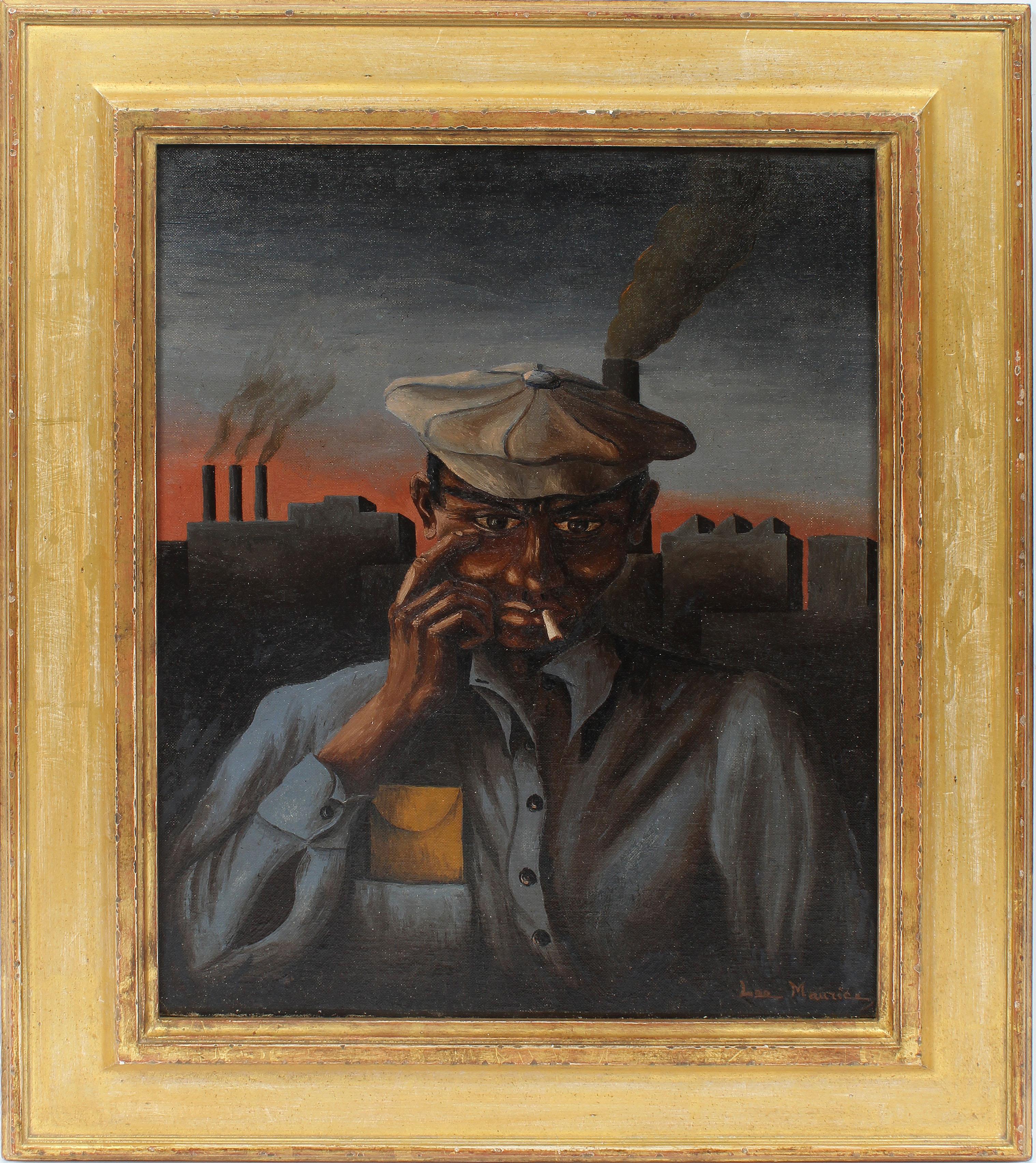 American Regionalist WPA Period Industrial Worker Oil Painting