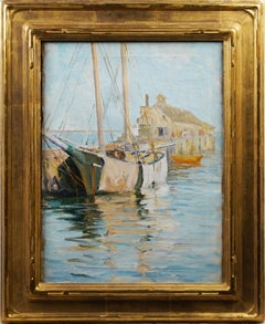 Major American School Impressionist Seascape Sailboat Period Frame Oil Painting