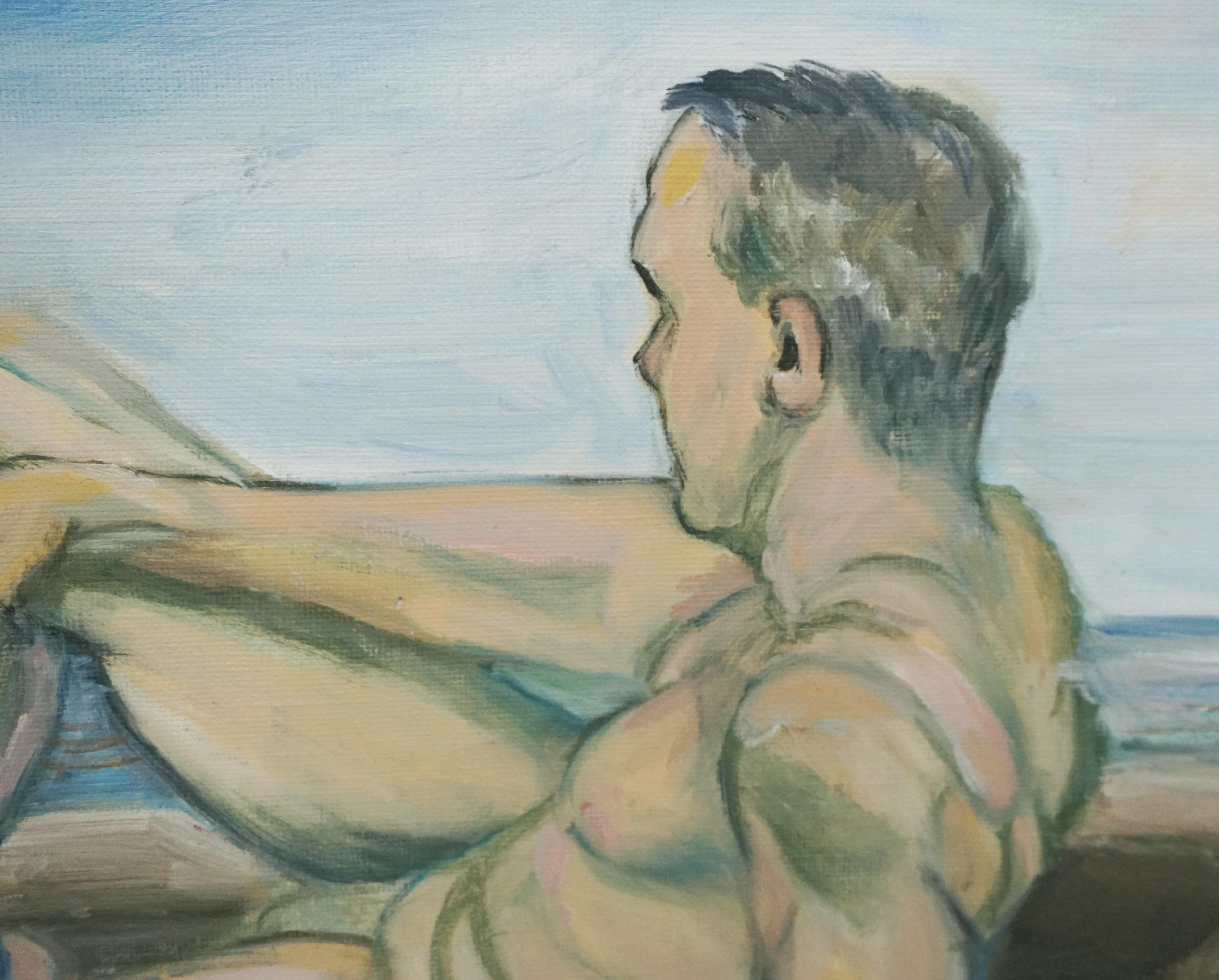 Male Nude at the Beach Carmel  - Painting by Unknown