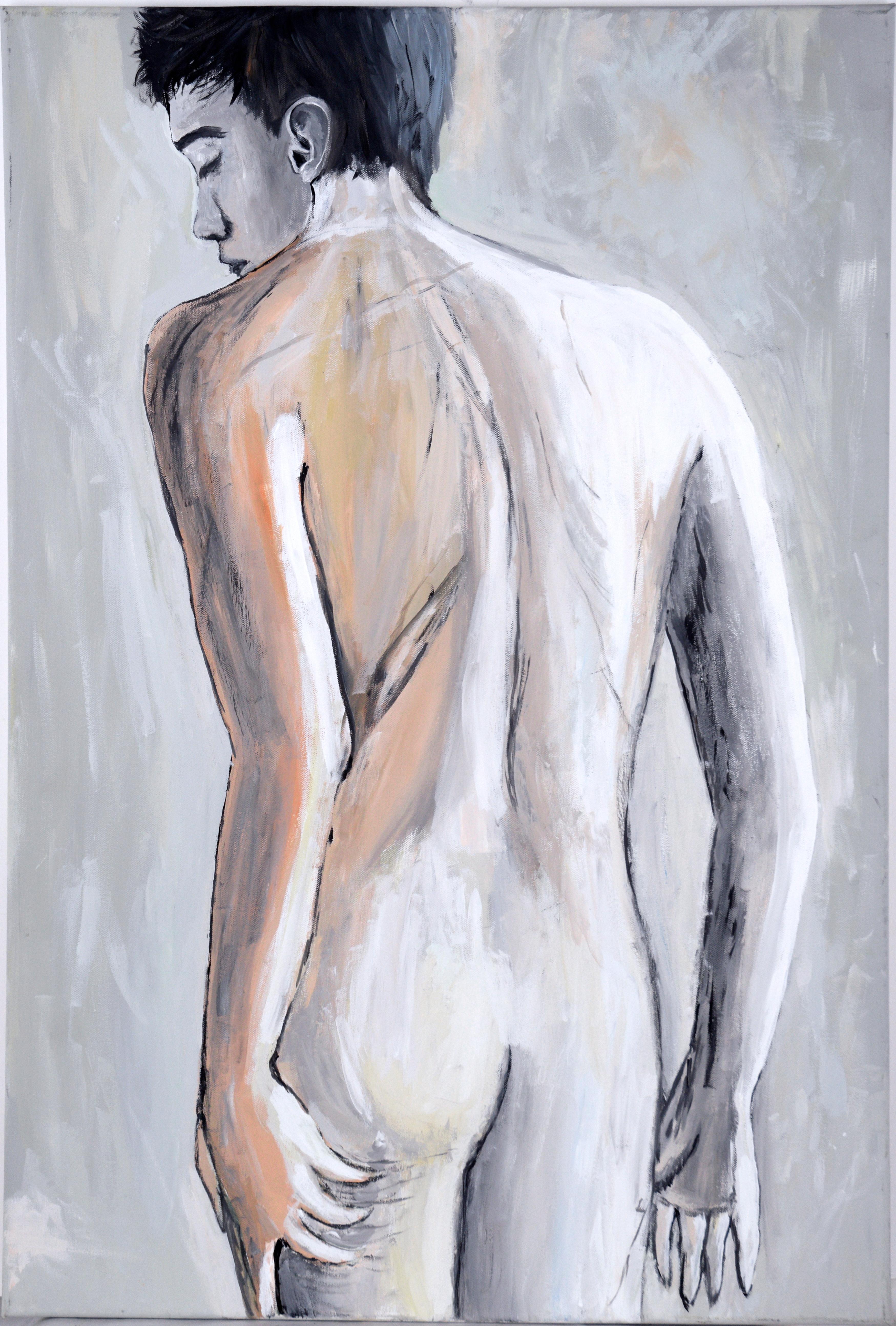 Unknown Nude Painting - Male Nude Figurative Composition - Original Oil Painting on Canvas