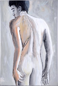 Composition figurative d'un nu masculin - Peinture à l'huile originale sur toile
