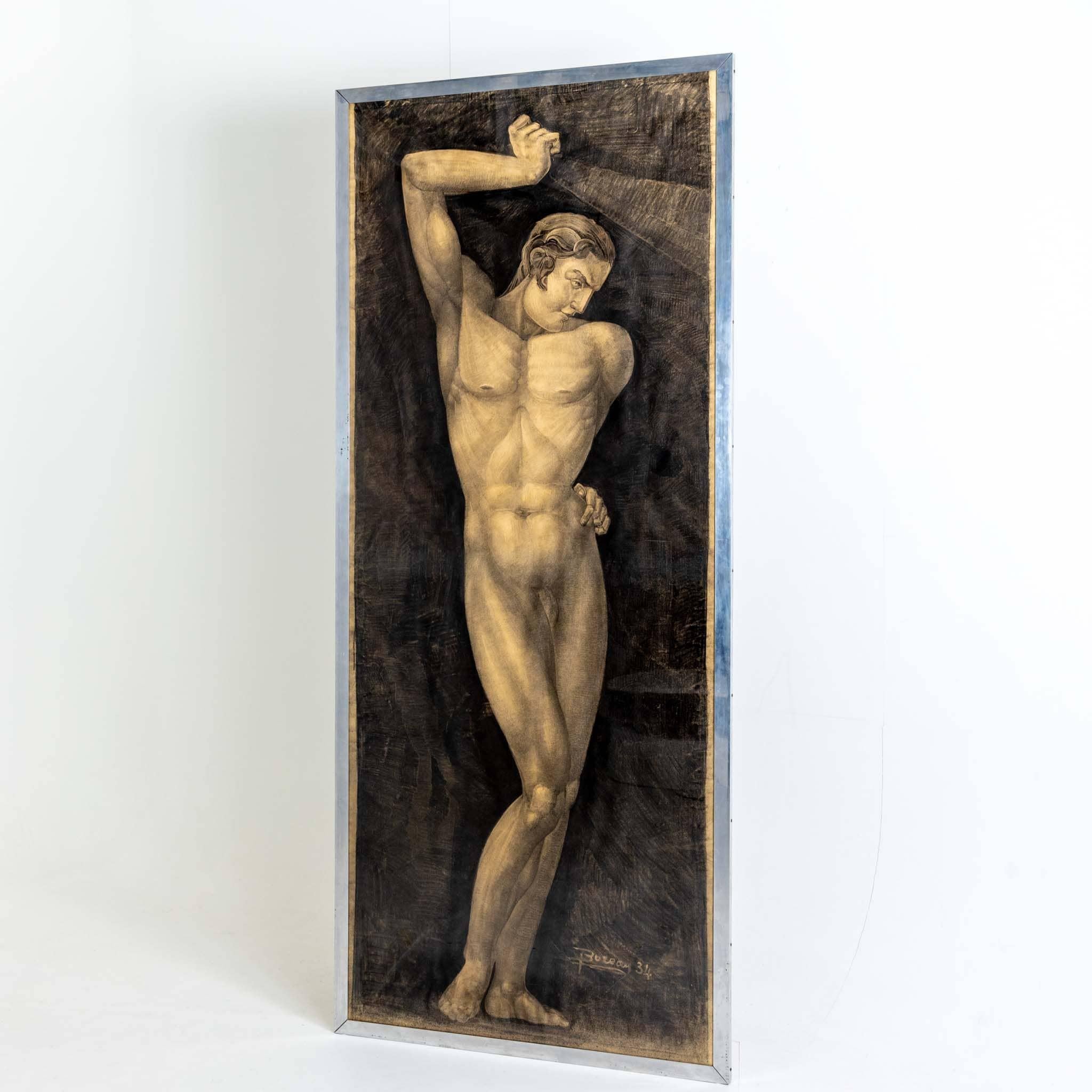 Male Nude, signed Bureau, probably France 1934 - Painting by Unknown