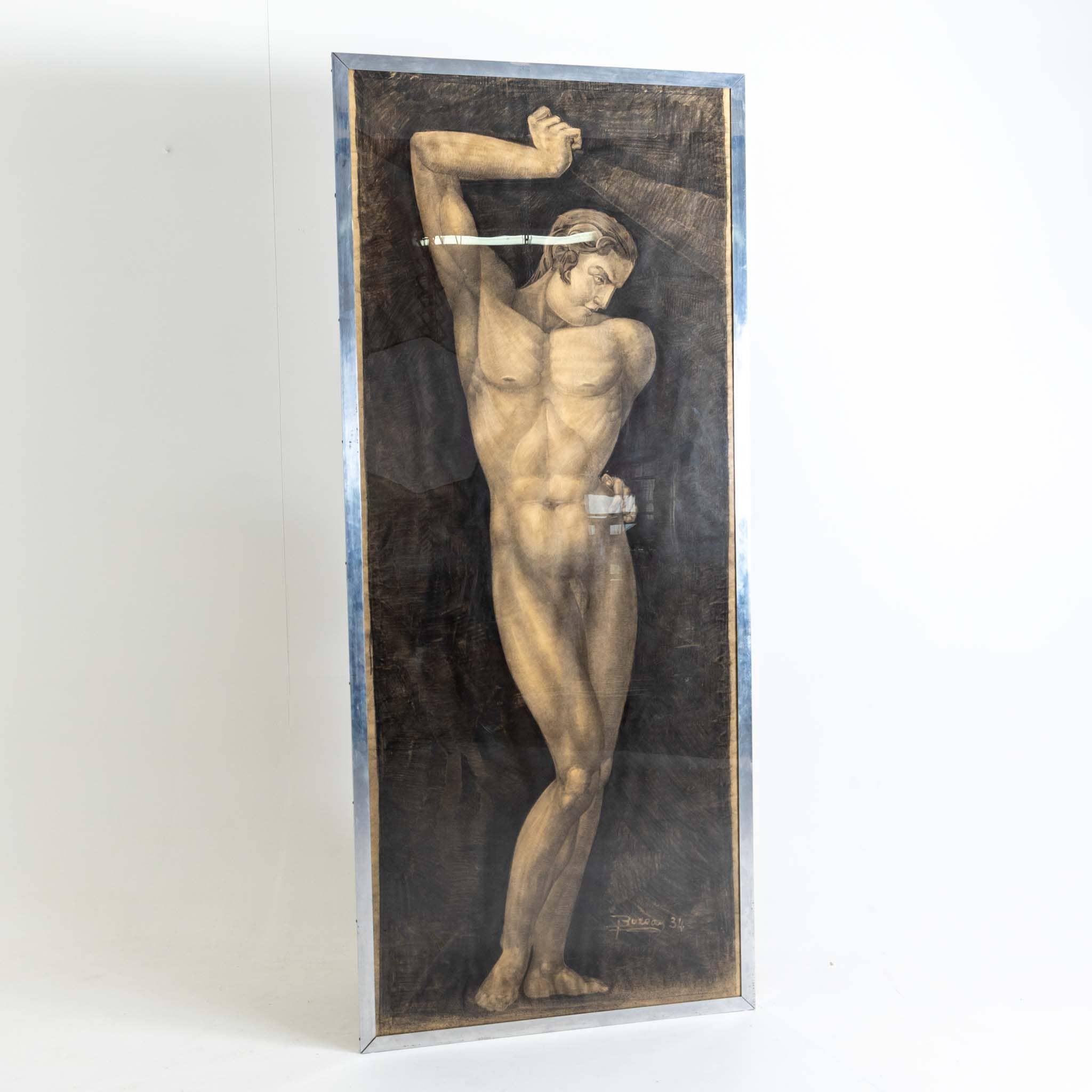 Male Nude, signed Bureau, probably France 1934 - Black Nude Painting by Unknown
