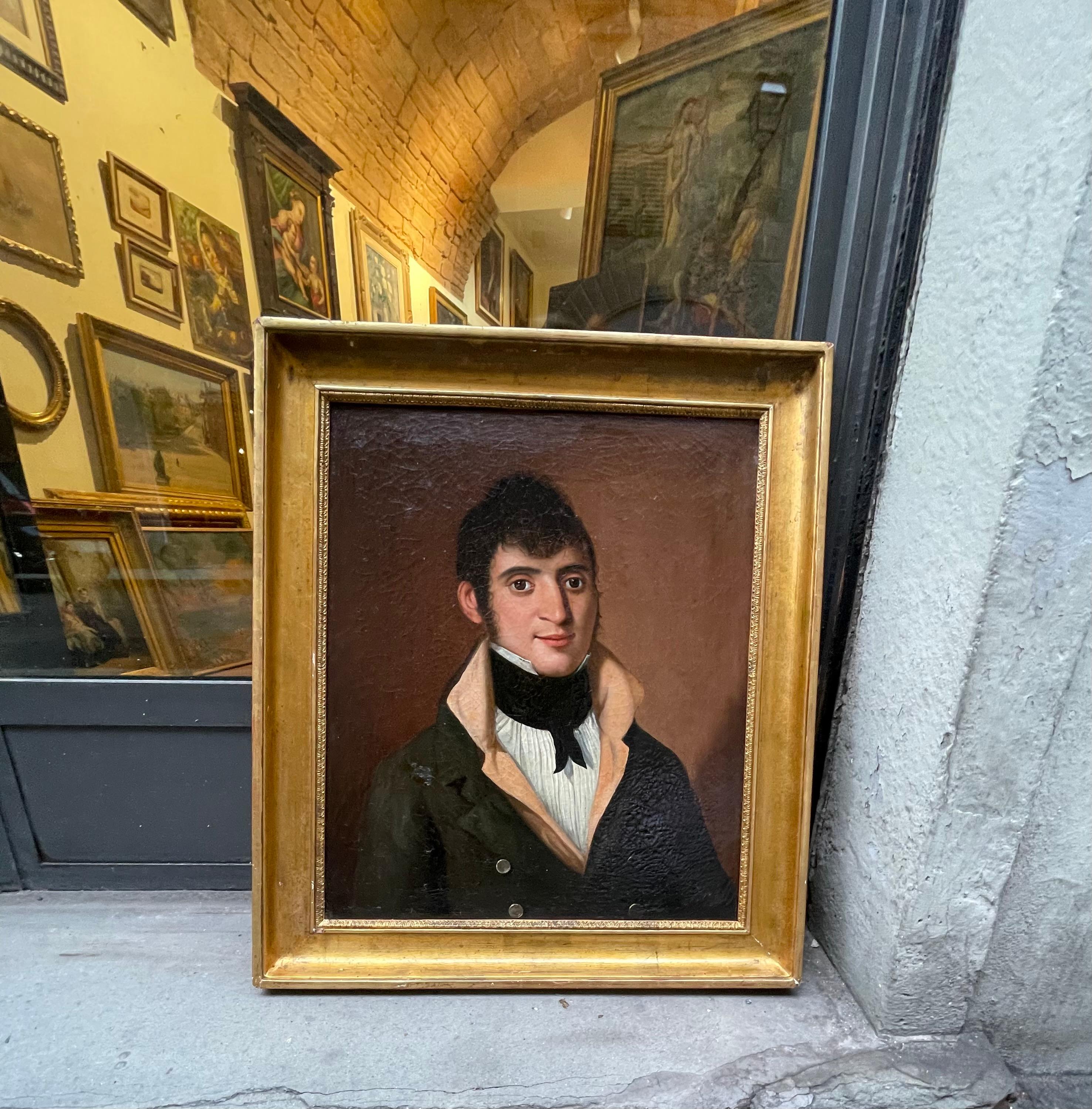 Male Portrait, 1810–1820, Young Man with High Collar and Black Cravat For Sale 7