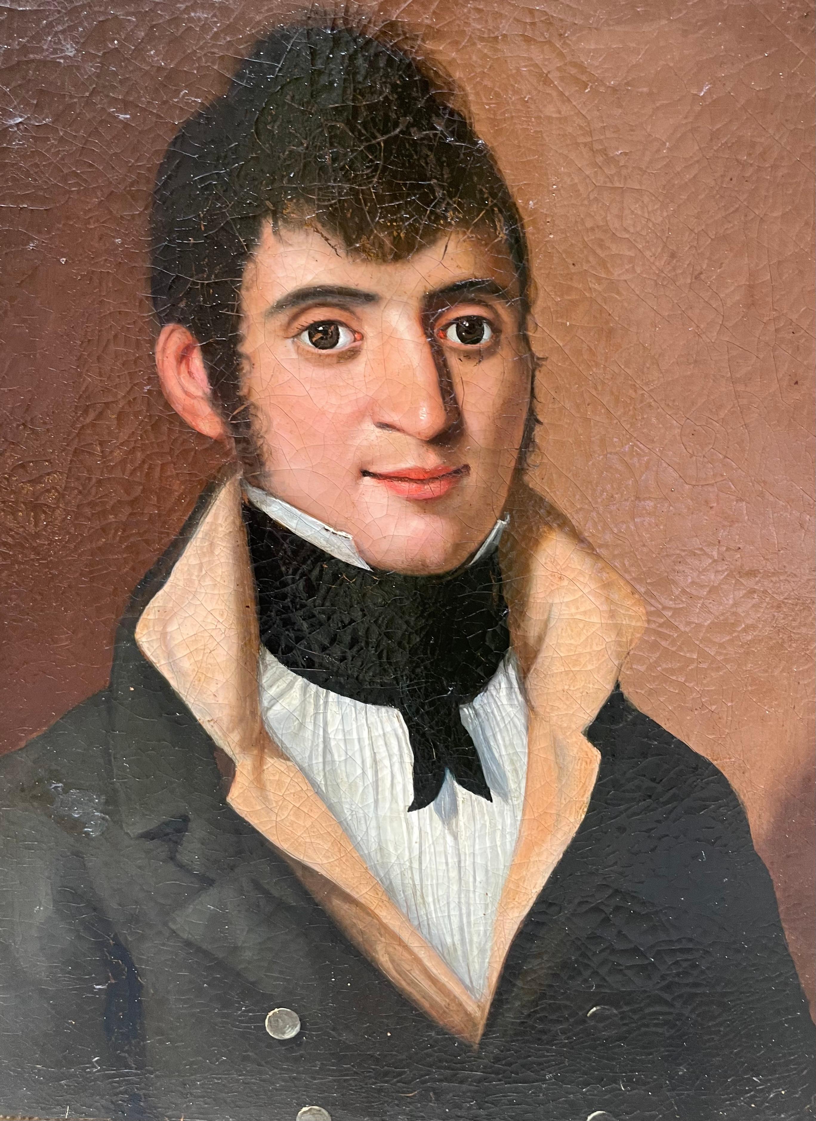 Male Portrait, 1810–1820, Young Man with High Collar and Black Cravat For Sale 10
