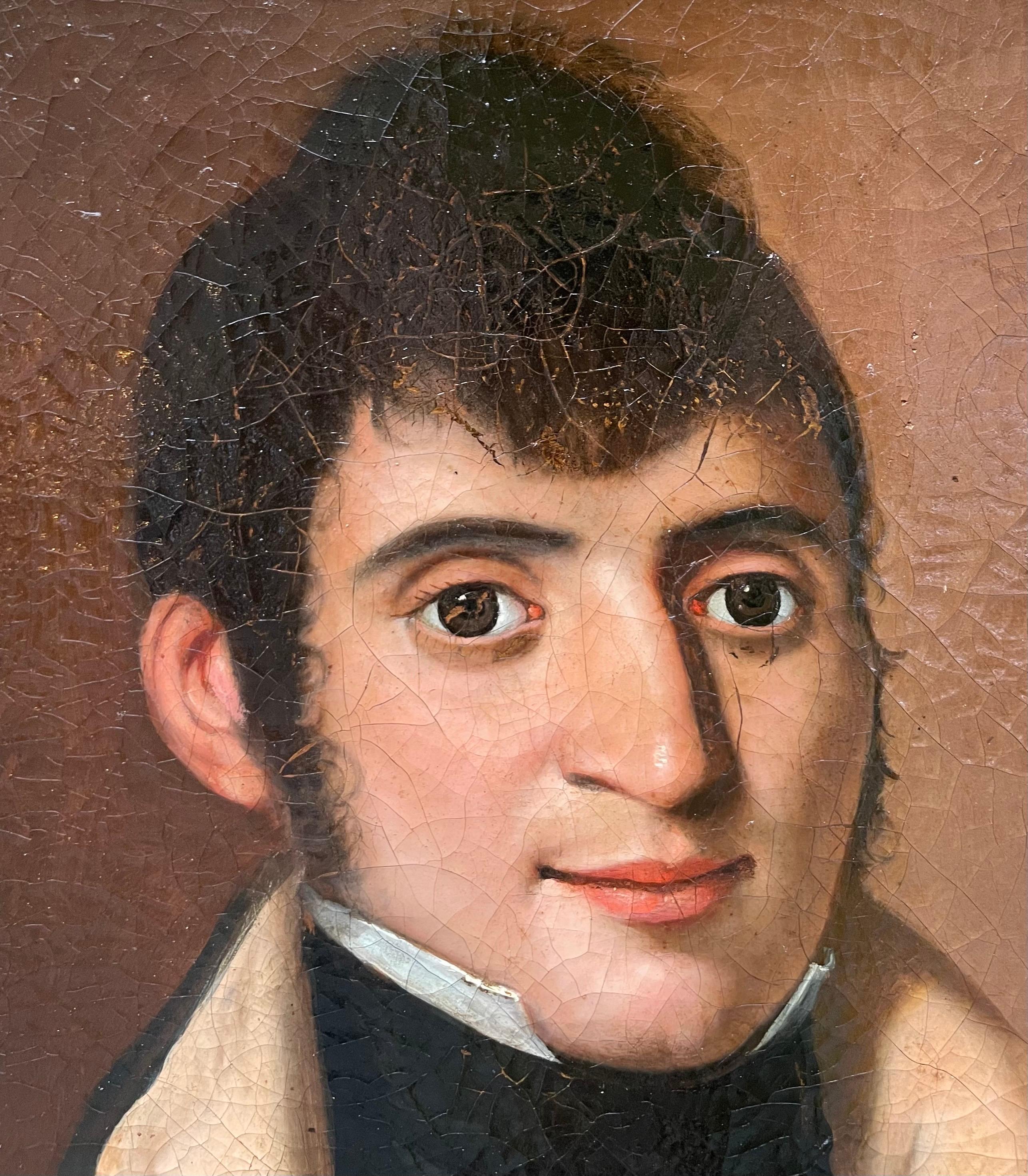 Male Portrait, 1810–1820, Young Man with High Collar and Black Cravat - Painting by Unknown