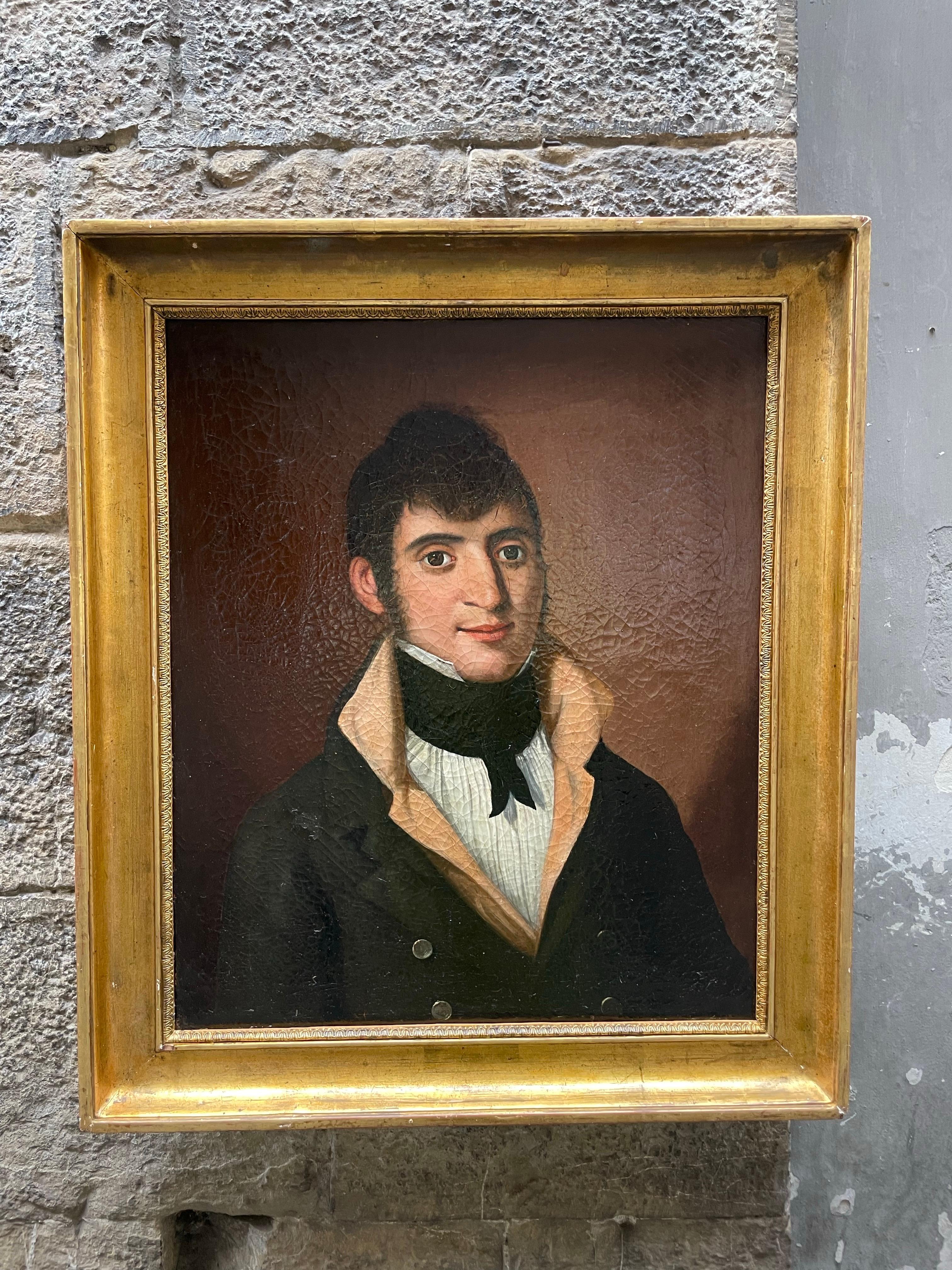 Male Portrait, 1810–1820, Young Man with High Collar and Black Cravat For Sale 4