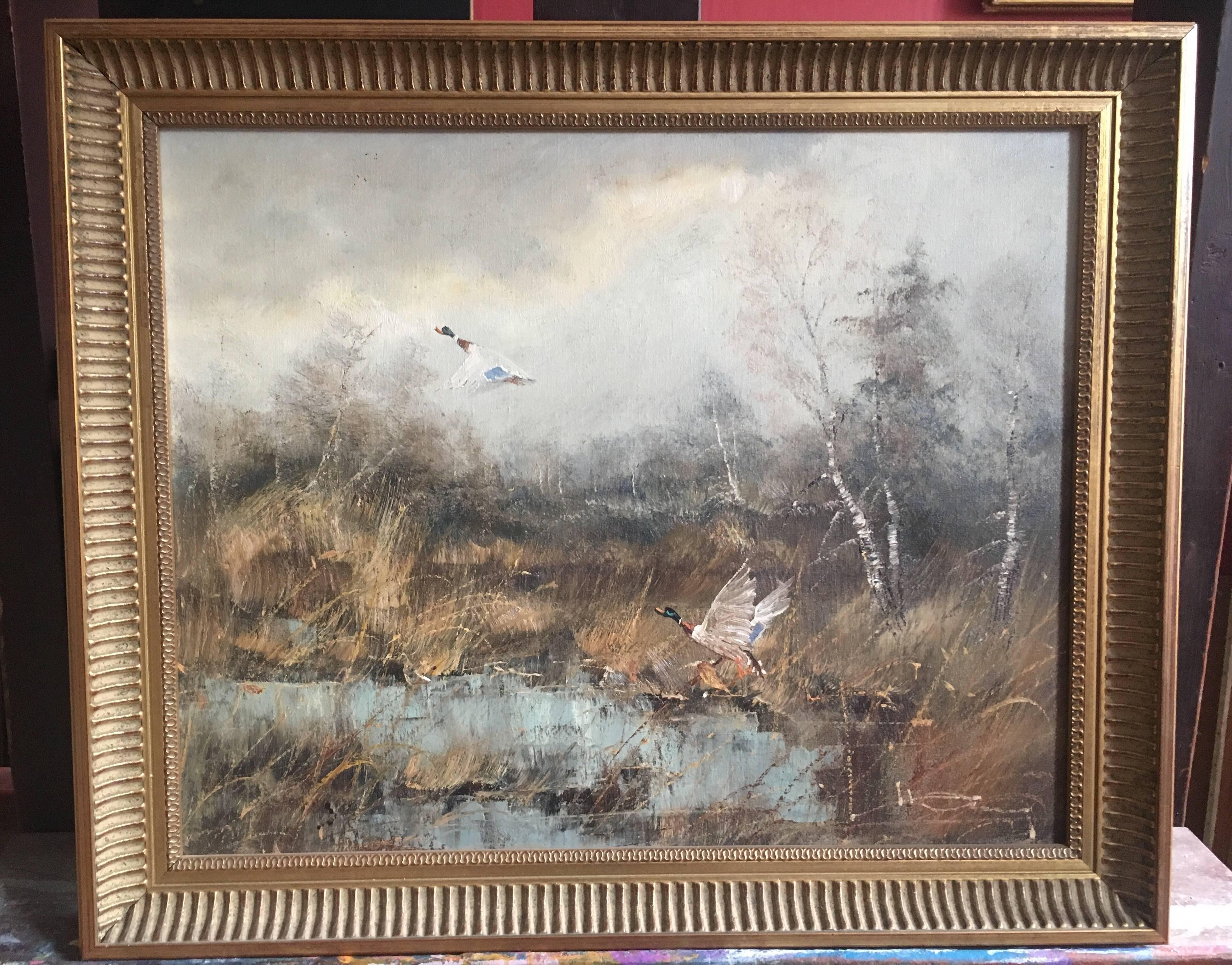 Mallards Taking Flight, British Countryside, Signed Oil 2