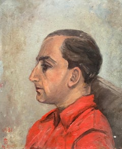 Hombre de perfil, óleo sobre cartón con monograma y fecha de 1931