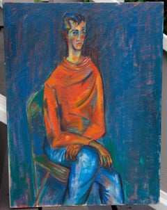 "Man in Red and Blue" Mid 20th Century Portrait Painting Dated 1959