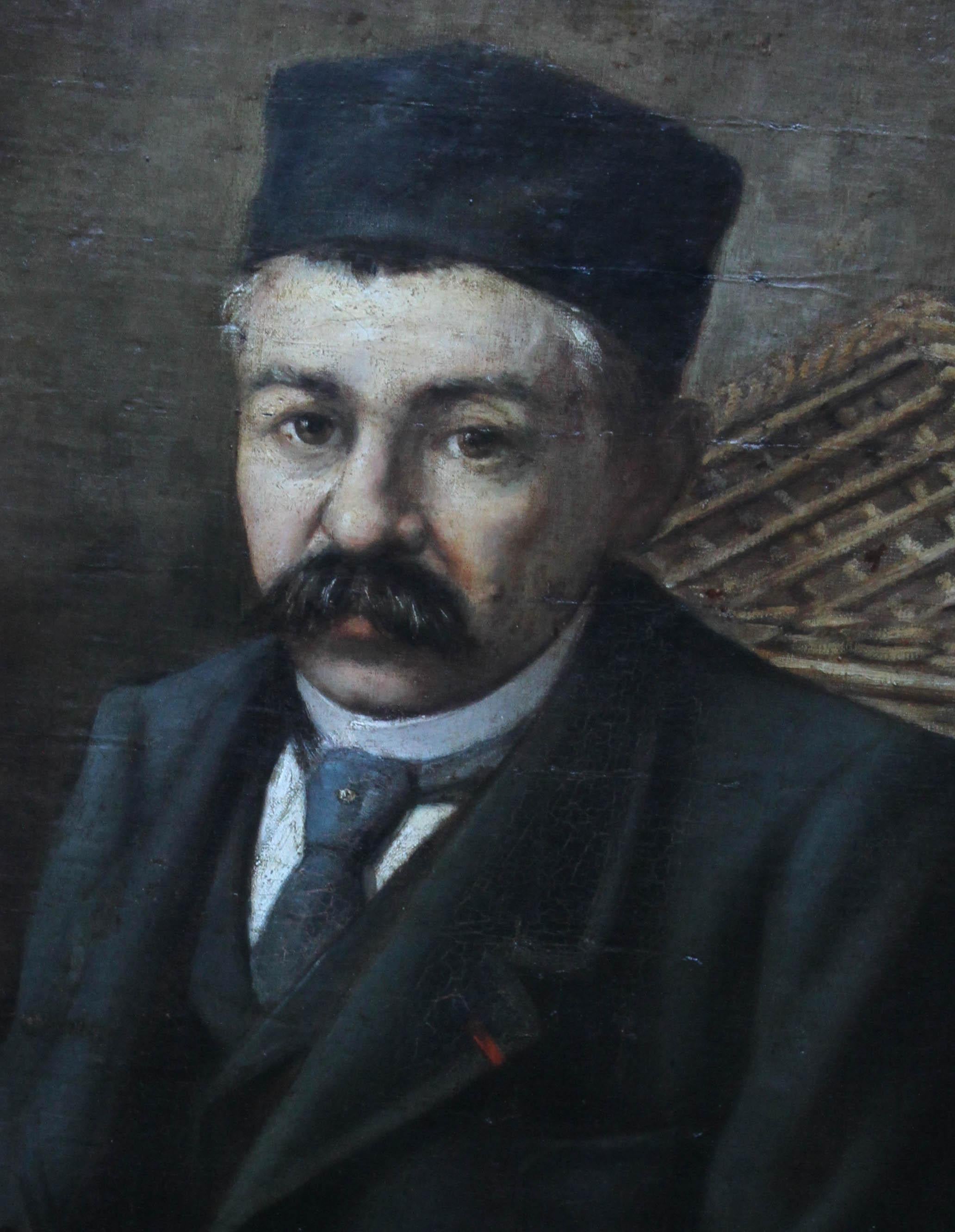 Homme lisant un journal - art orientaliste peinture à l'huile portrait du 19e siècle en vente 1