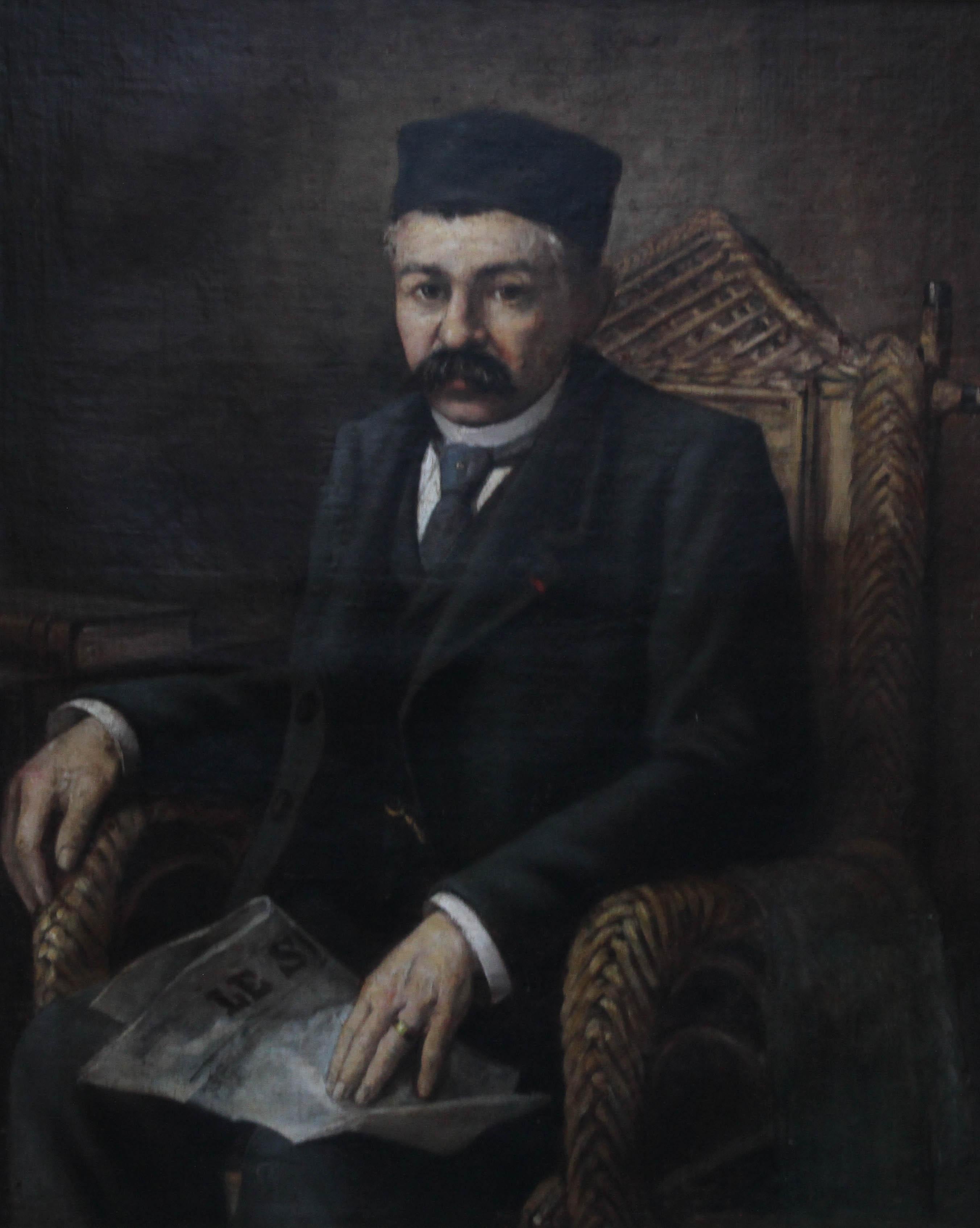 Homme lisant un journal - art orientaliste peinture à l'huile portrait du 19e siècle en vente 5