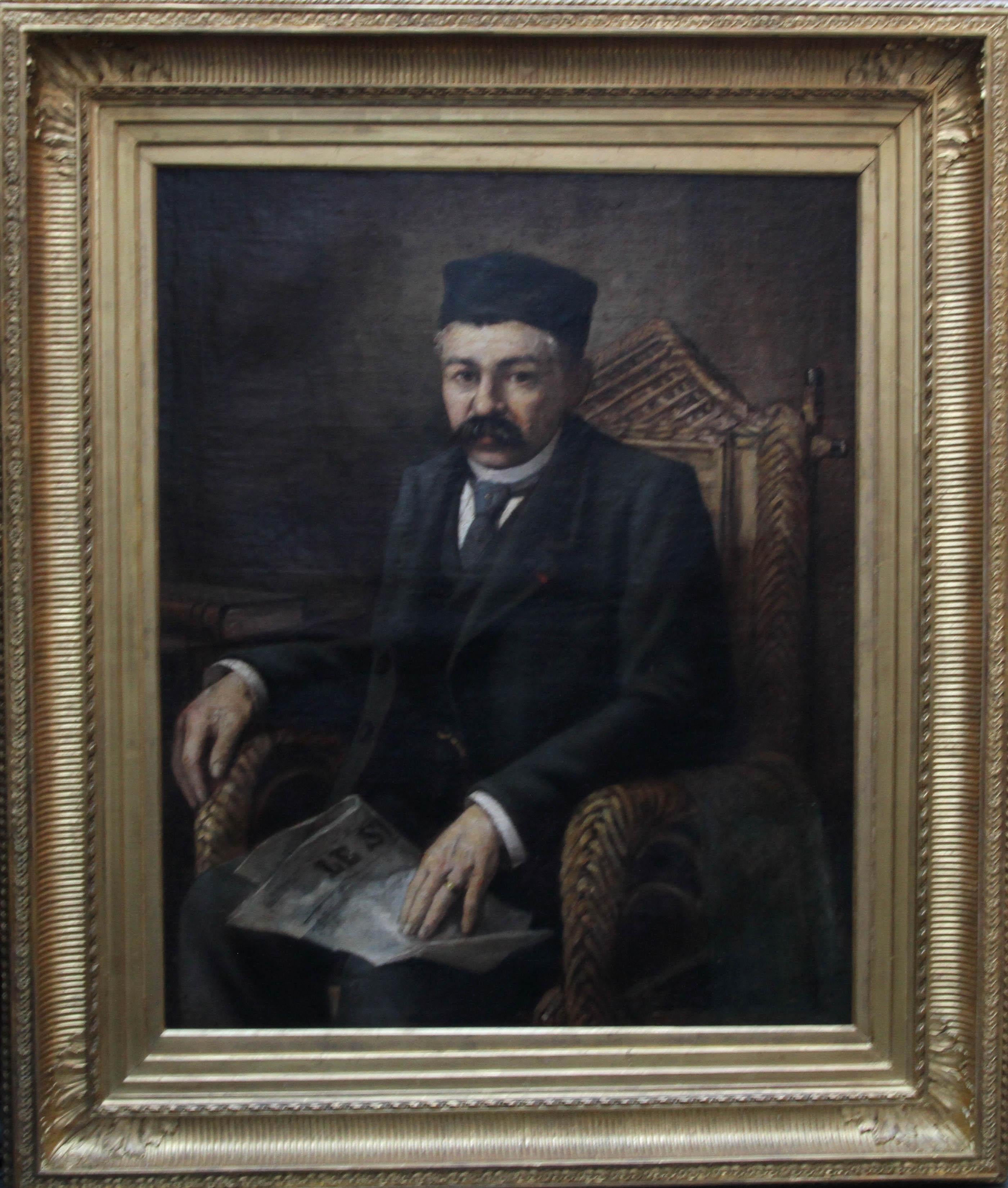Zeitung Lesender Mann – Orientalische Kunst des 19. Jahrhunderts, Porträt-Ölgemälde
