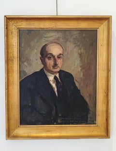 Man with Tie Oil Painting on Canvas, Framed, 1940s, Portrait Art