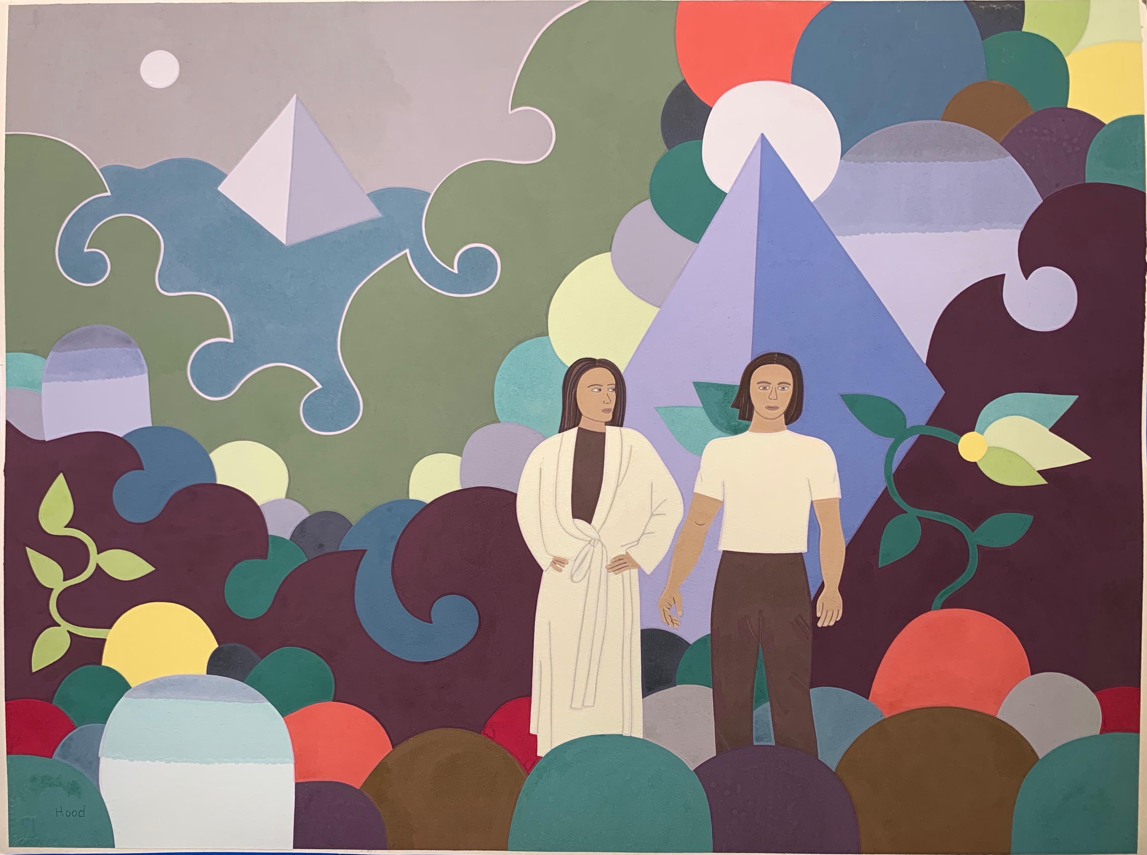 Hombre y mujer (pintura surrealista de nativos americanos comanches)