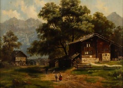 Manner of Abraham Hulk Junior - Framed Late 19th Century Oil, Alpine Village