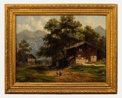 Manière d'Abraham Brisk One Junior - Encadré Fin du 19e siècle Huile, village alpin