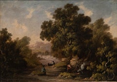 Manner of Alexander Nasmyth - Framed 19th Century Oil, Figures by a River's Edge