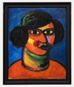 Vintage Manner of Alexi Jawlensky - 20th Century Oil, Lady in Red, Green and Blue