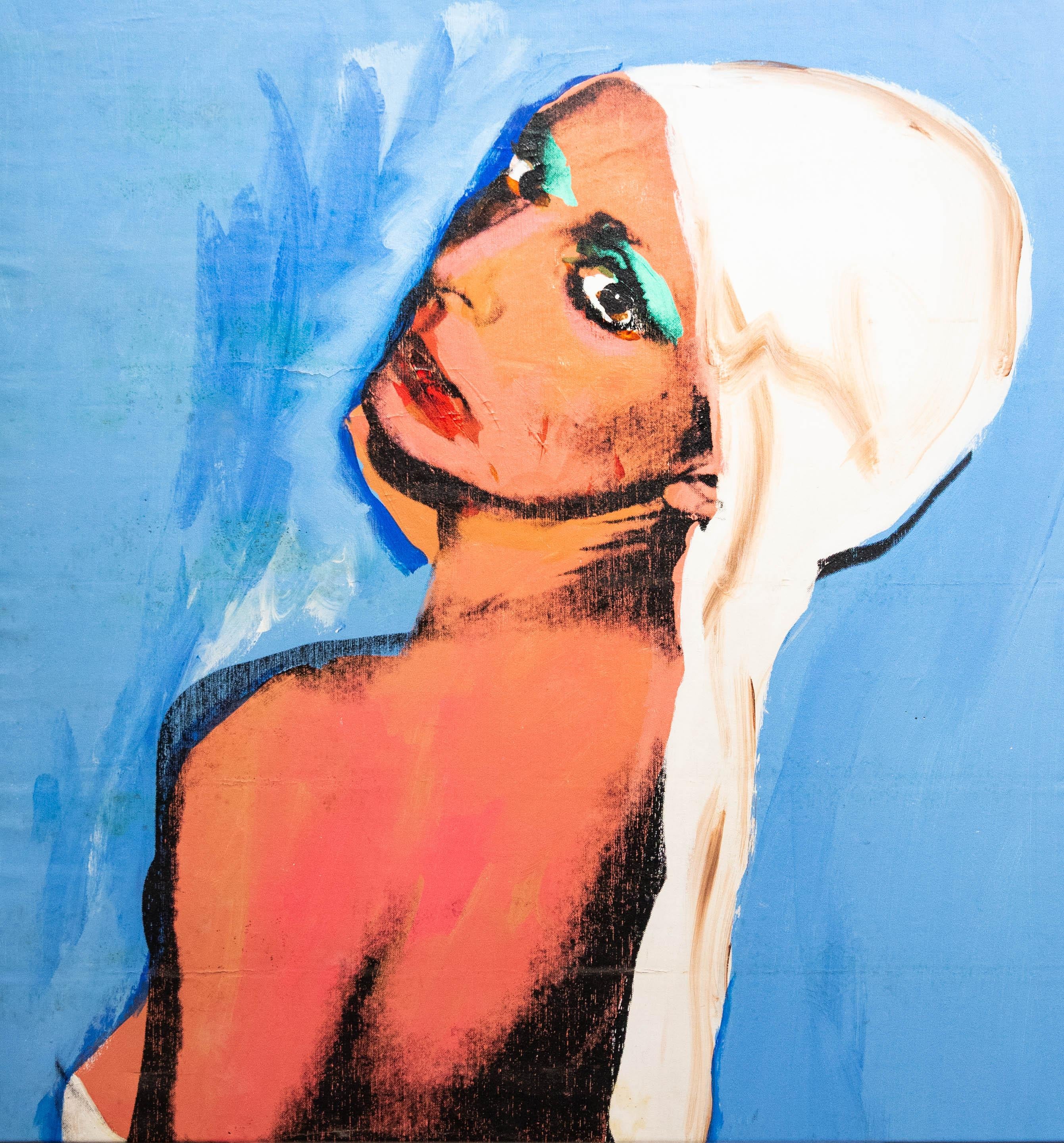 Il modo di fare di Andy Warhol  - Olio del XX secolo, Ragazza in blu - Painting di Unknown