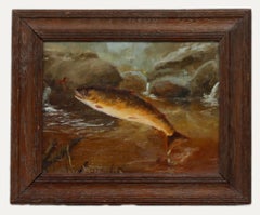 Maniera di Arthur Knight - Olio d'arte popolare dei primi del Novecento, trota bruna
