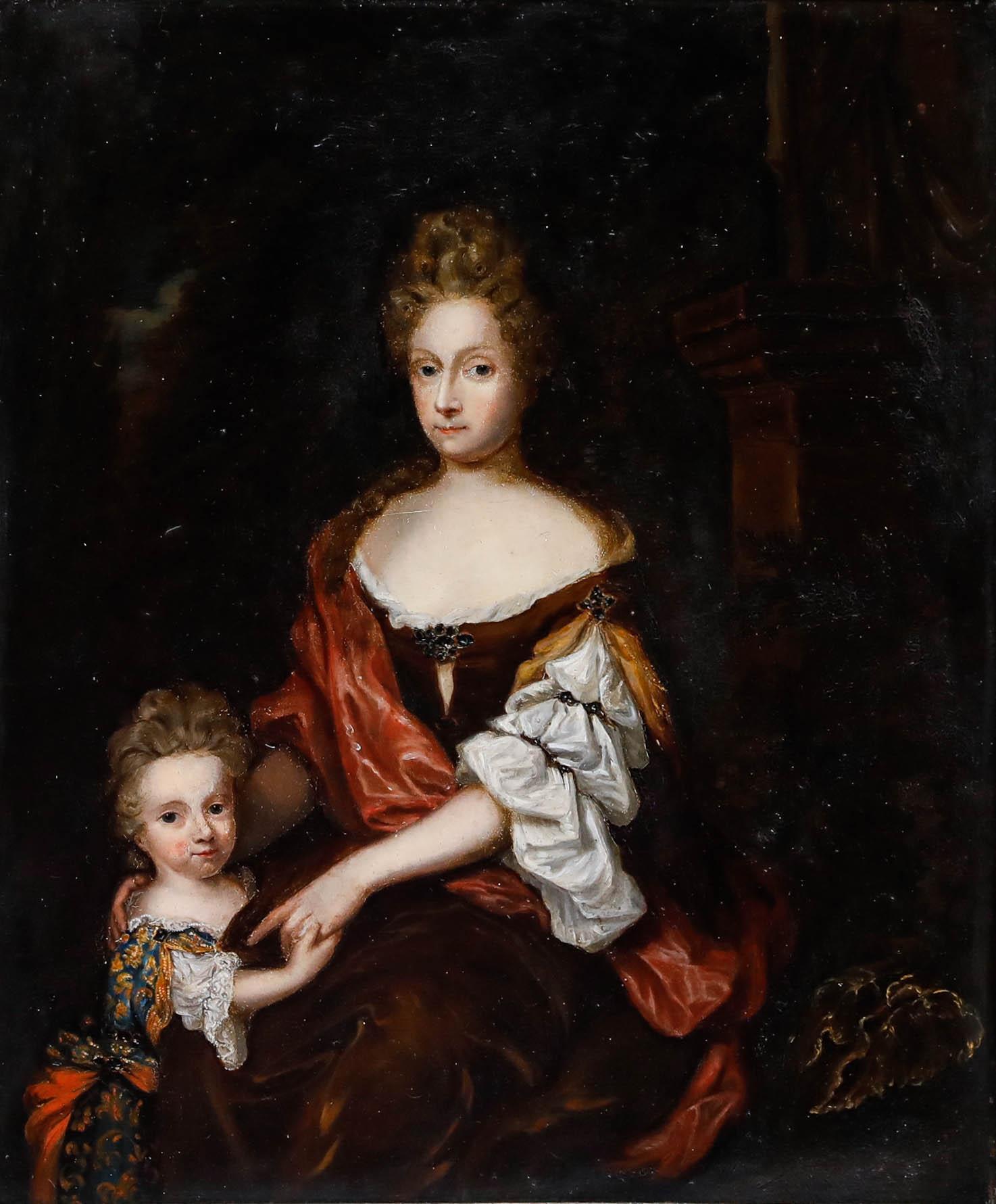 Manner of Caspar Netscher (1639-1684) - 19th Century Oil, Mother and Child - Painting by Unknown