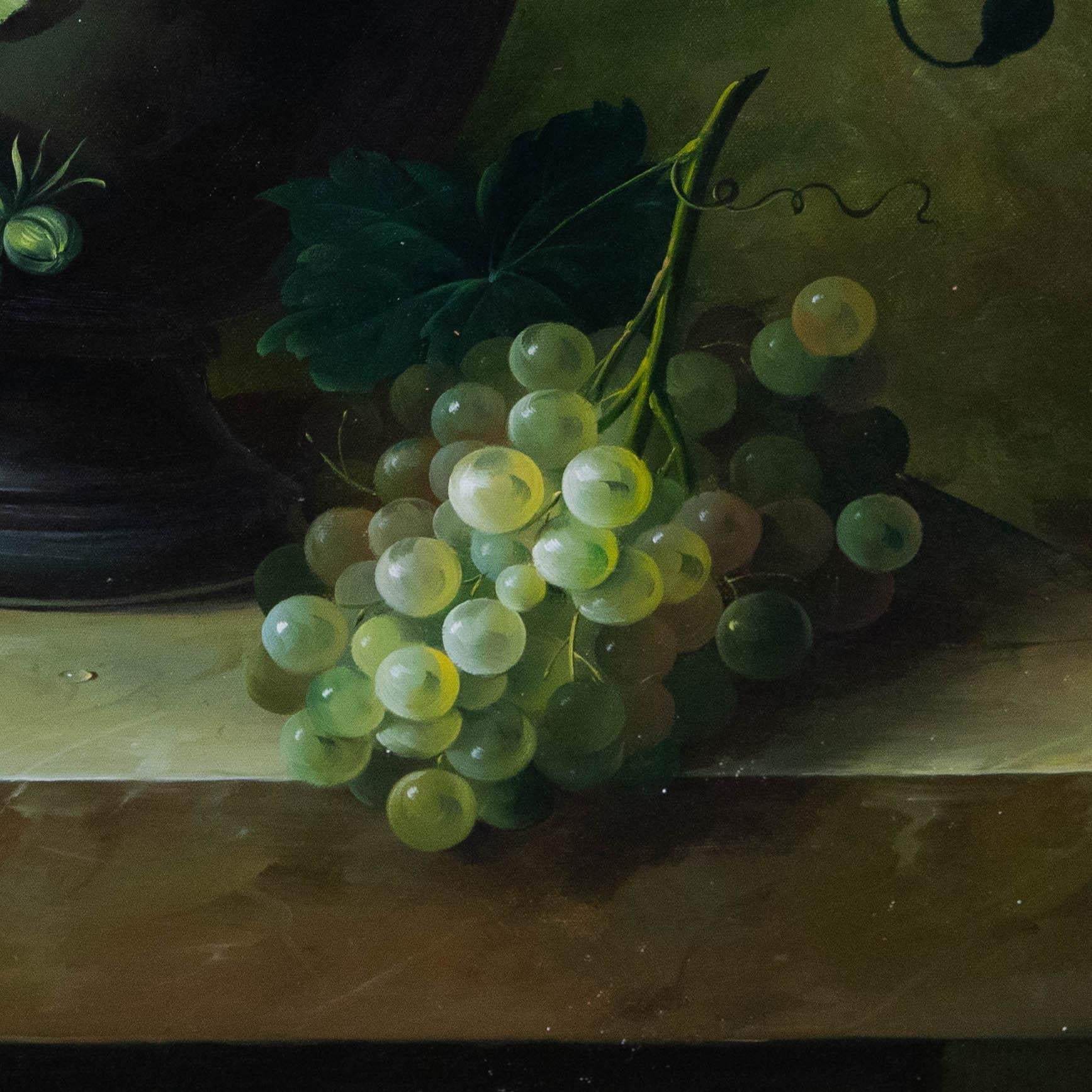 Manner of Cecil Kennedy - Gerahmtes zeitgenössisches Öl, Blumen und Früchte in einer Vase im Angebot 1