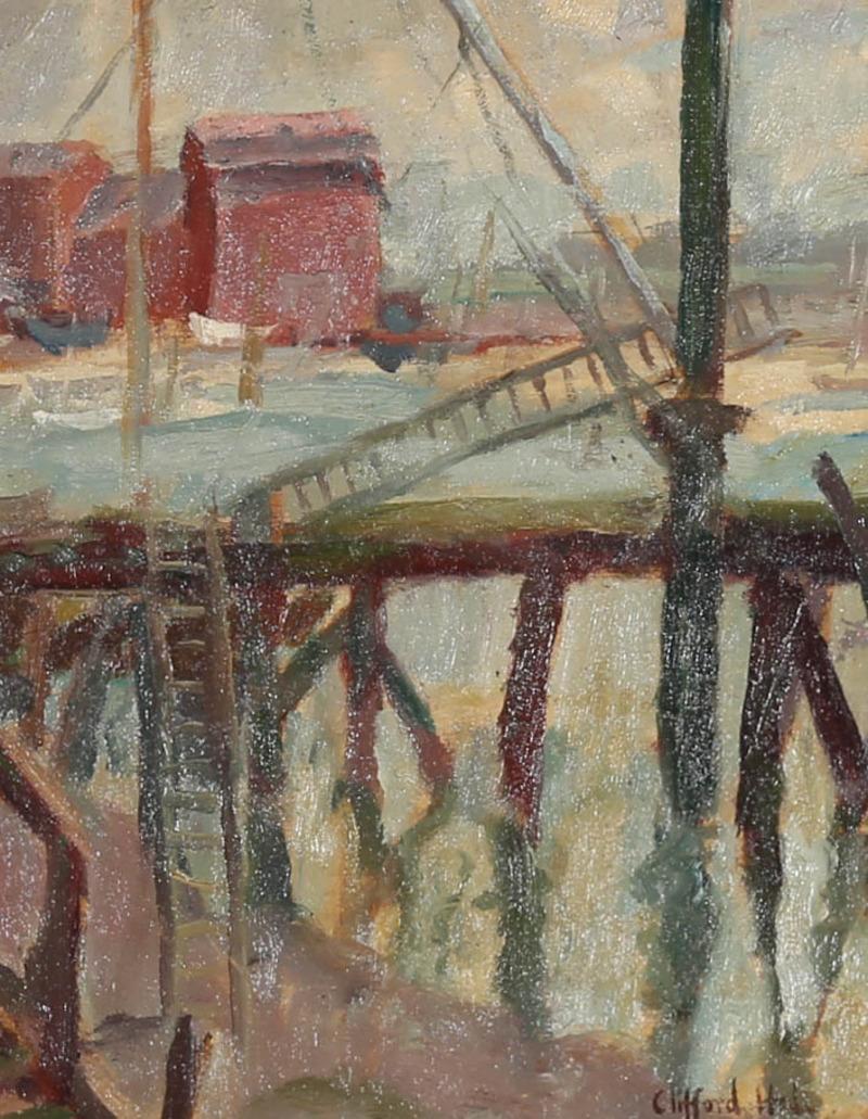 Maniera di Clifford Hall ROI (1904-1973) - Olio incorniciato del 1967, Docklands di Londra - Painting di Unknown