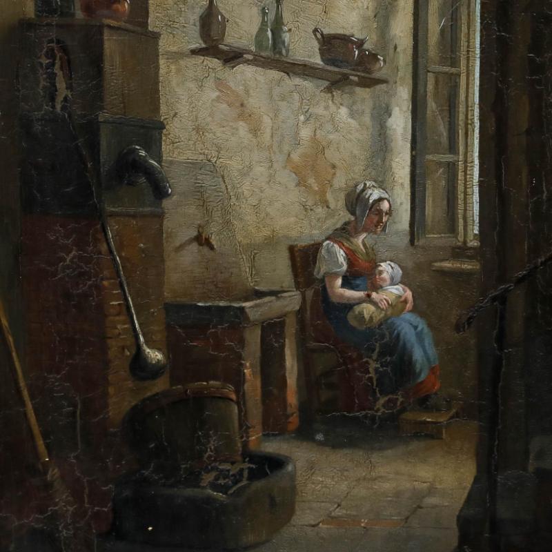 Manier von Constantinus F. Coene (1779-1841) - 1827 Öl, Krankenpflege in der Speisekammer im Angebot 1