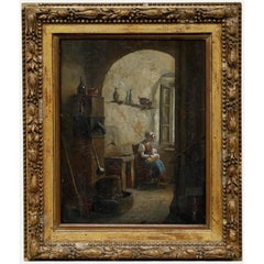 Manner of Constantinus F. Coene (1779-1841) - 1827 Oil, Nursing in the Pantry