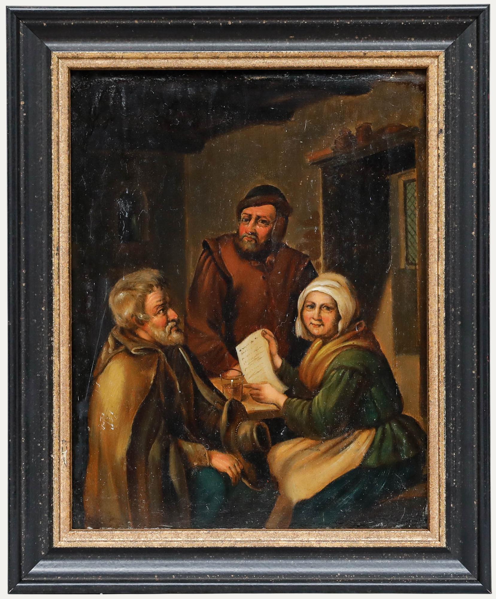 Unknown Figurative Painting - Manner of David Teniers the Younger (1610-1690) - 19th Century Oil, The Letter
