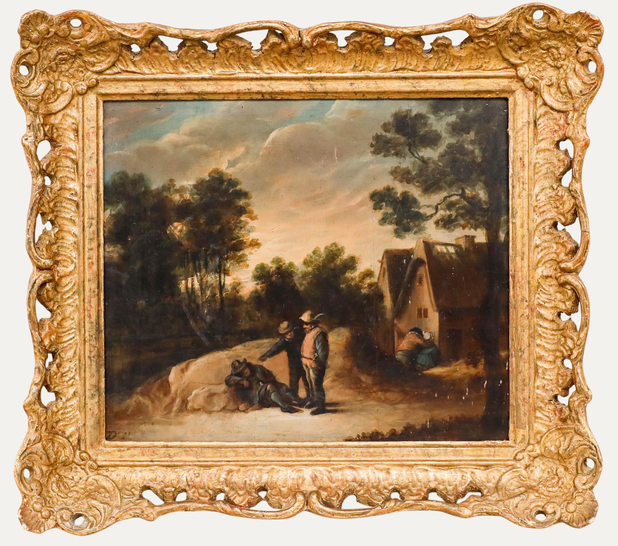 Unknown Figurative Painting - Manner of David Teniers the Younger (1610-1690) - Oil, Sleeping on the Job