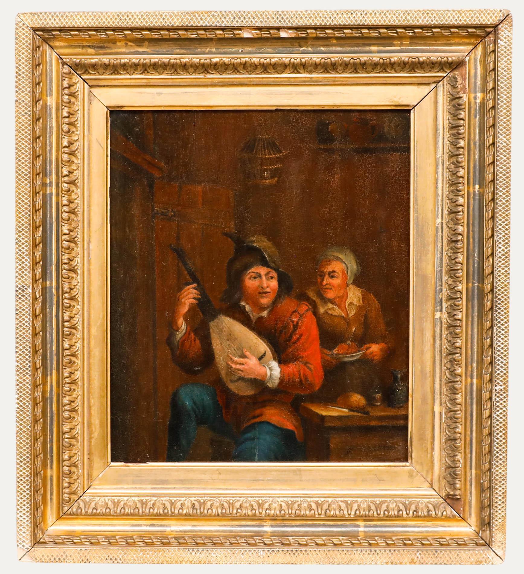 Unknown Figurative Painting - Manner of David Teniers the Younger (1610-1690) - Oil, The Lute Player