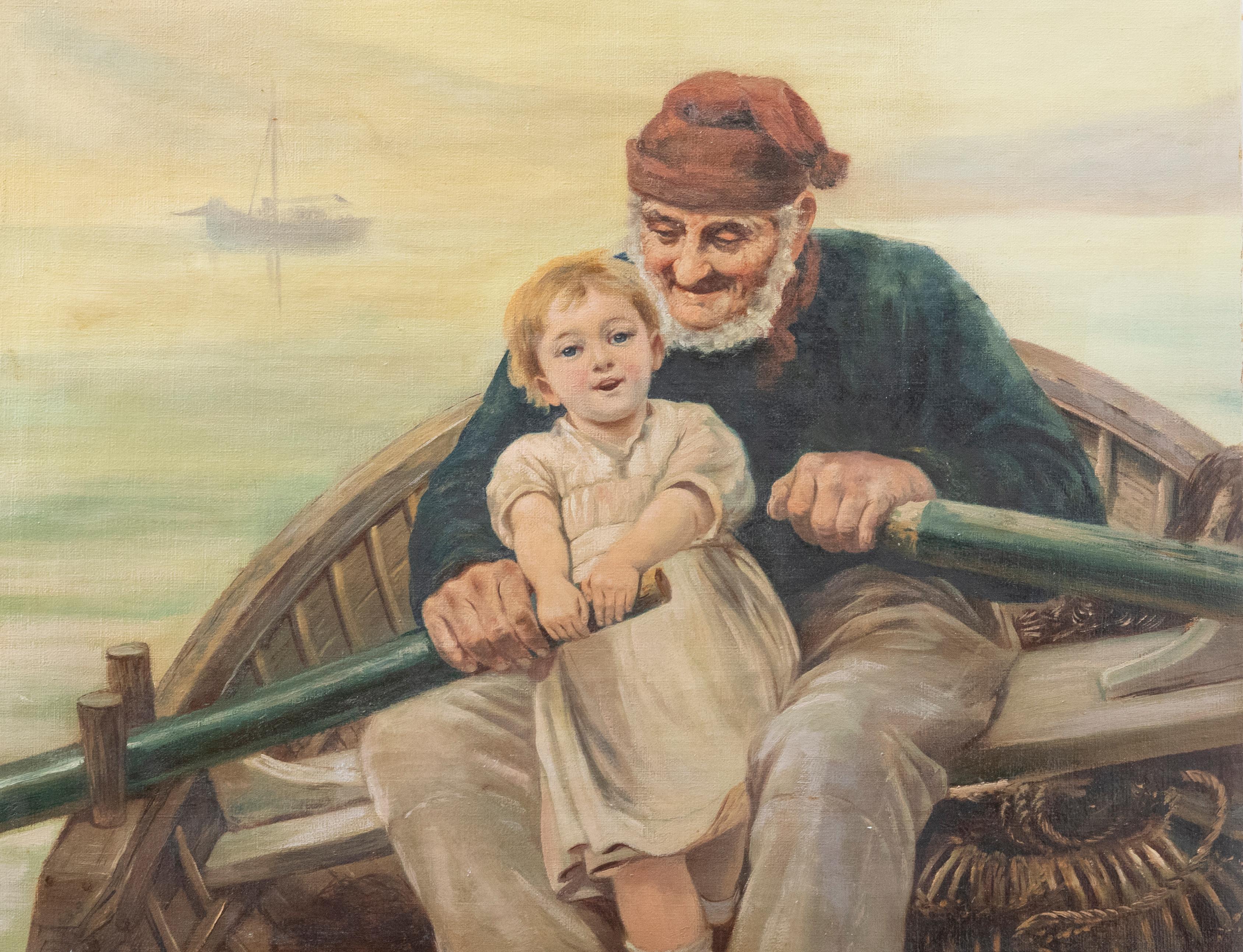 Unknown Figurative Painting - Manner of Emile Renouf  - Early 20th Century Oil, Rowing Lessons