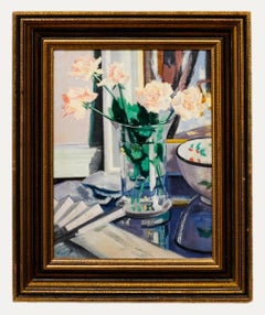 Manner of Francis Cadell RSA- Framed Contemporary Oil, Still Life of Blush Roses