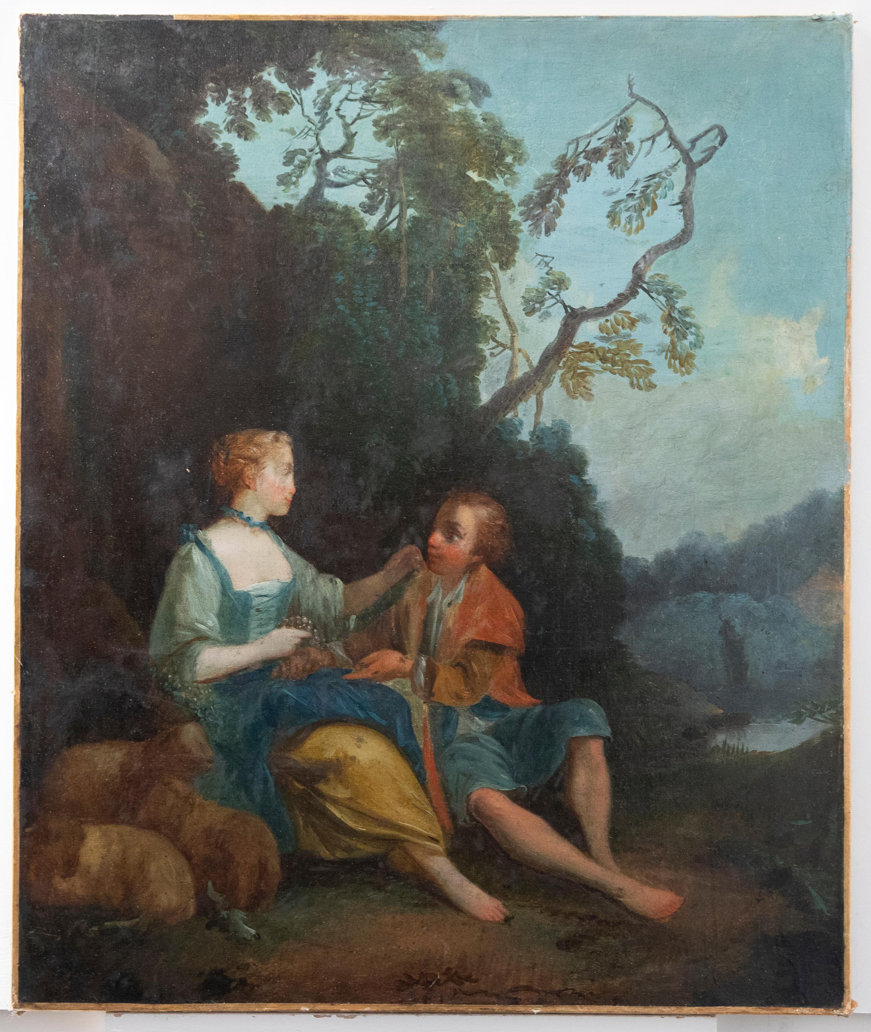 Manner of Francois Boucher - 18th Century Oil, Lovers in Autumn For Sale 2