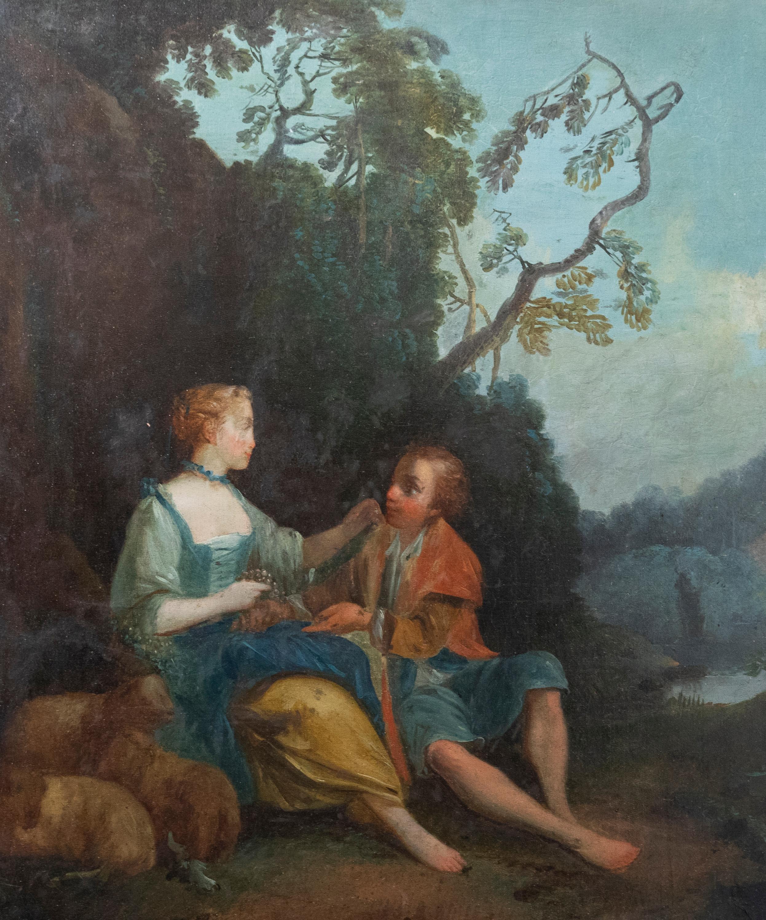 Unknown Figurative Painting - Manner of Francois Boucher - 18th Century Oil, Lovers in Autumn