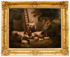 Manner of George Morland - Framed 19th Century Oil, Pigs at a Trough