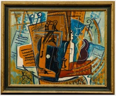 Manner of Georges Braque - Framed 20th Century Oil, Still Life with Violin