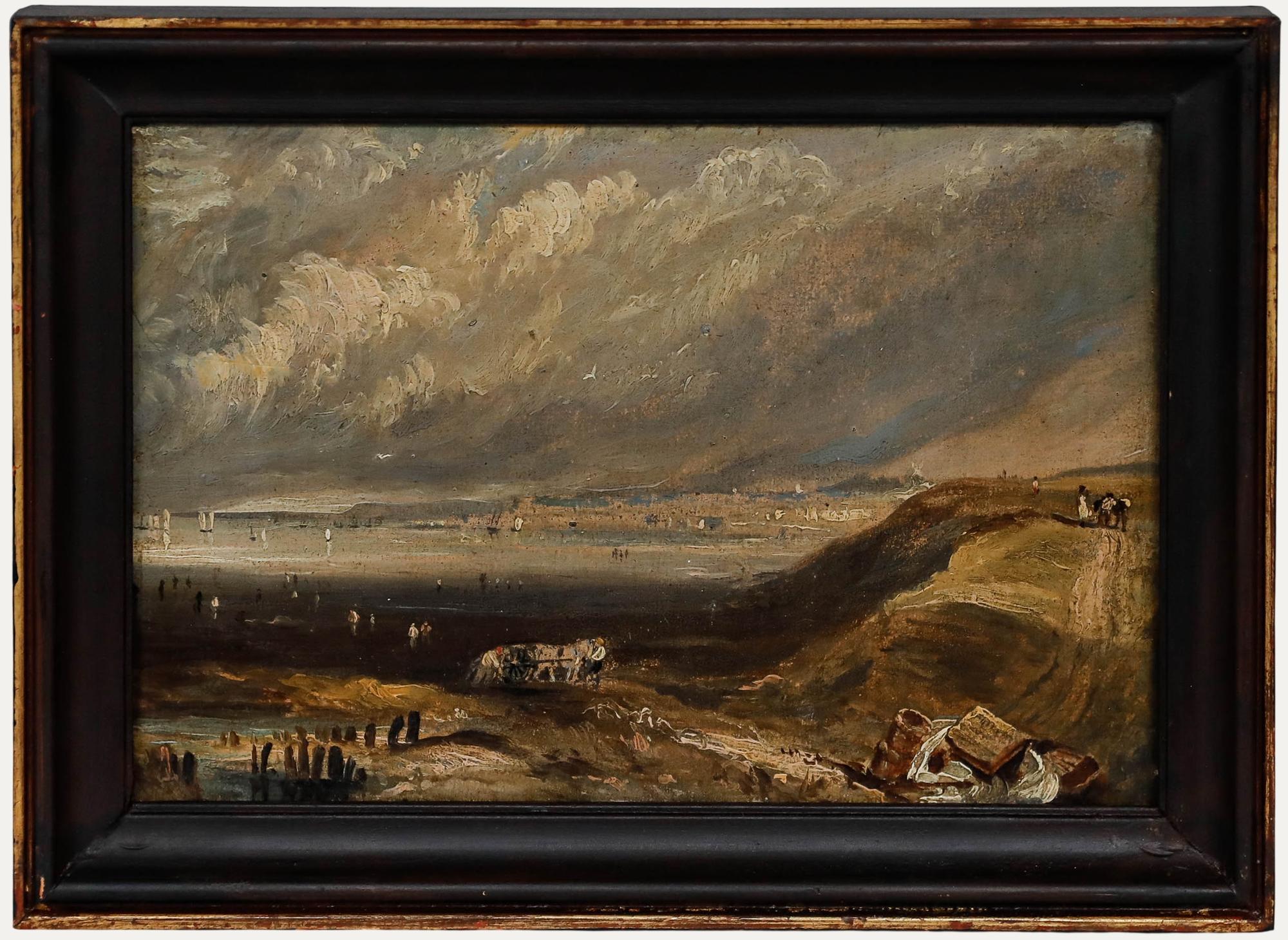Unknown Landscape Painting - Manner of Henry Bright (1810-1873) - Norwich School Oil, View of the Beach