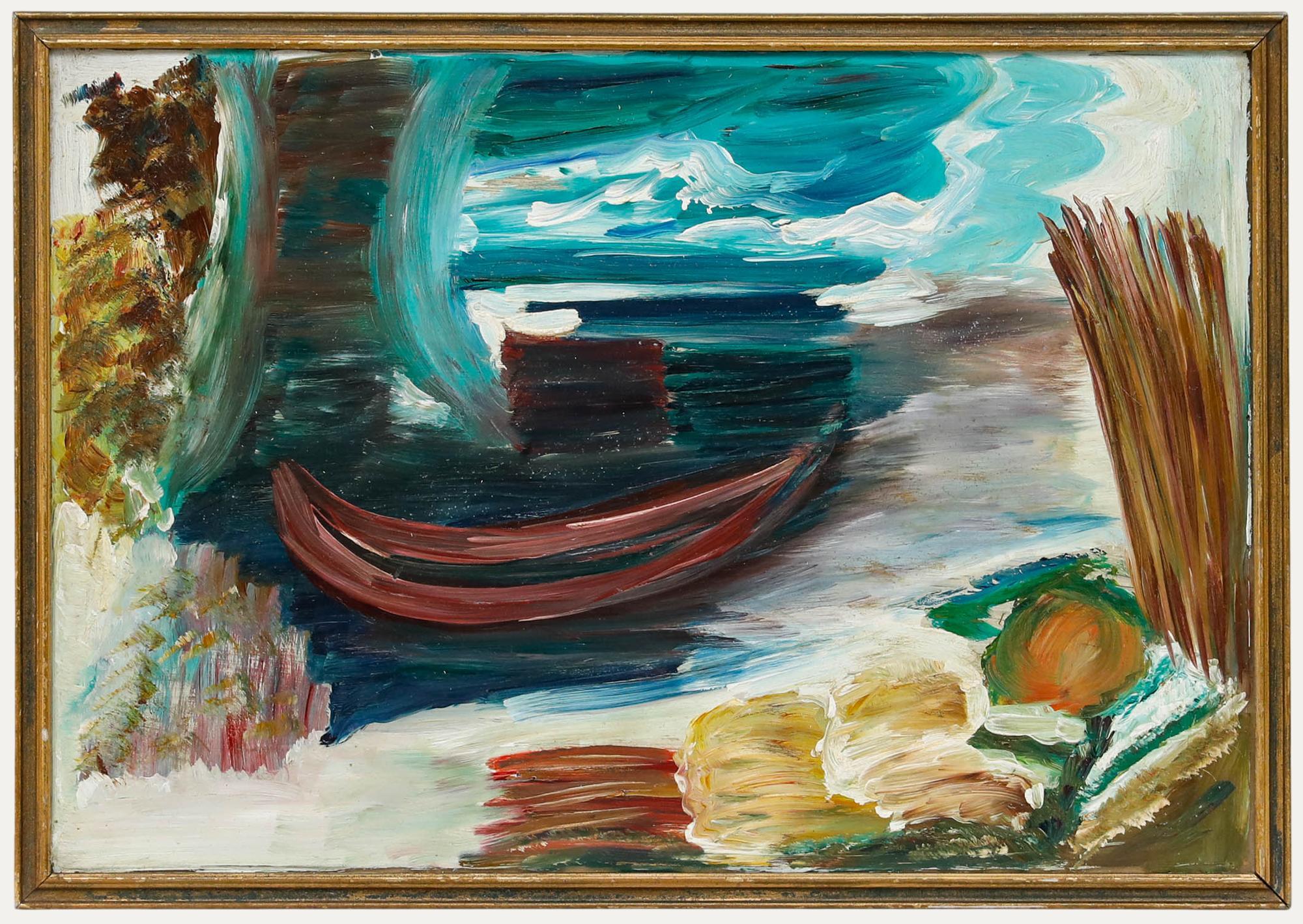 Manner von Ivon Hitchens (1893-1979) - Gerahmtes Ölgemälde, Der rote Kanus, Mitte des 20. Jahrhunderts