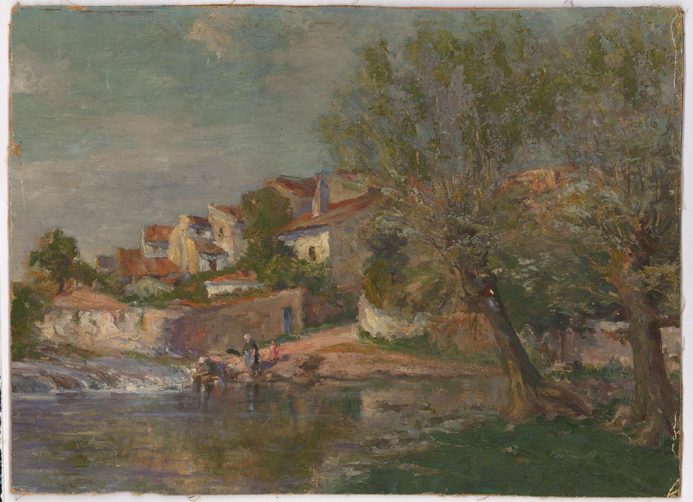 Manner of J. Falconer Slater (1857-1937) Oil, Laundry Day On The River - Painting by Unknown
