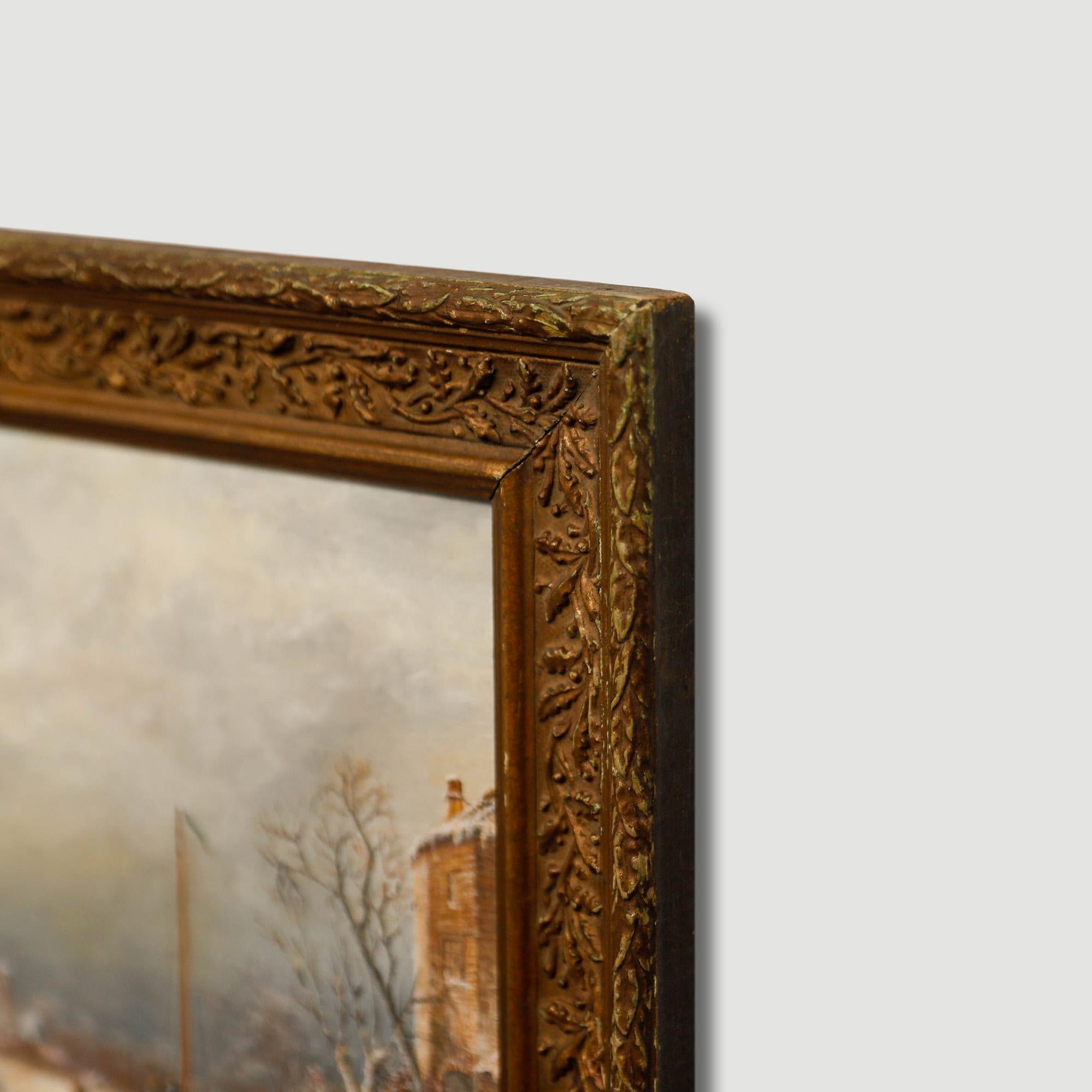 Maniero di Jan Jacob Spohler - Olio dei primi del Novecento, Barca sul lago ghiacciato 2