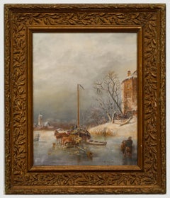 In der Art von Jan Jacob Spohler - Ölgemälde, Boot auf dem geffrorenen See, frühes 20. Jahrhundert