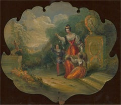 Manner of Jean-Antoine Watteau Mid 19thC Oil - Hand Painted Face Screen Panel