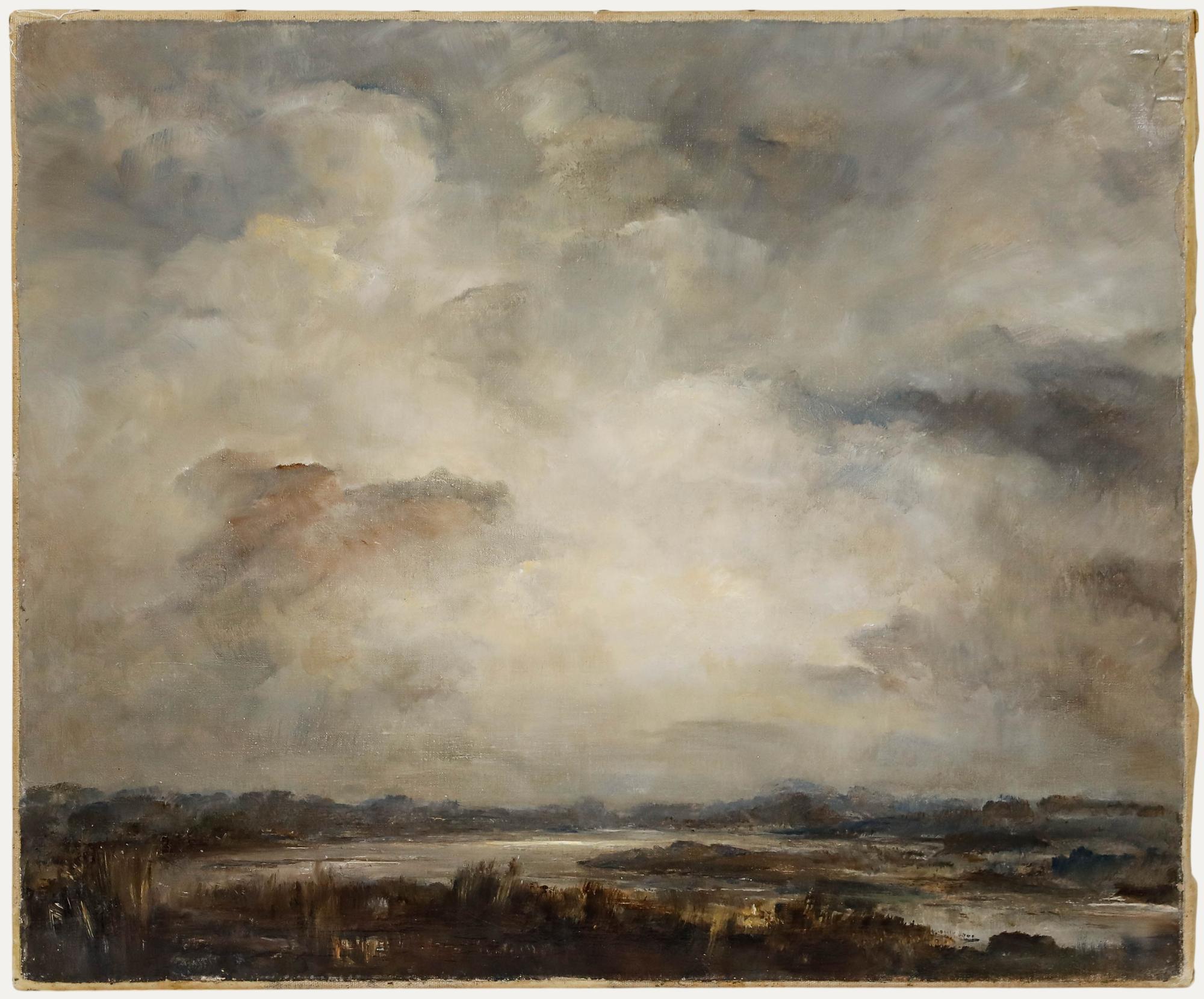 Unknown Landscape Painting - Manner of J.M.W. Turner - Late 19th Century Oil, Rain Over the Marshlands
