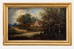 Manner of John Constable (1776-1837) -19th Century Oil, Riverside Cottage