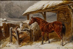 Manner of John F. Herring Jnr. - Early 20th Century Oil, Horses by Winter Stable